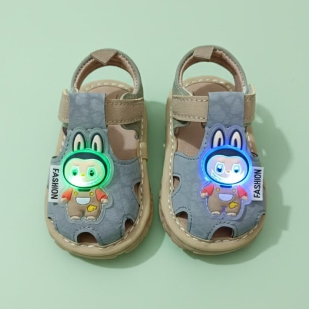 Baby Cartoon Design Sandals with Light –Grey & Beige